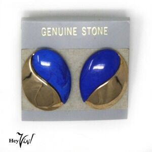 Vintage 1980s Blue Stone Button Earrings on Card New/Old Store Stock - Hey Viv